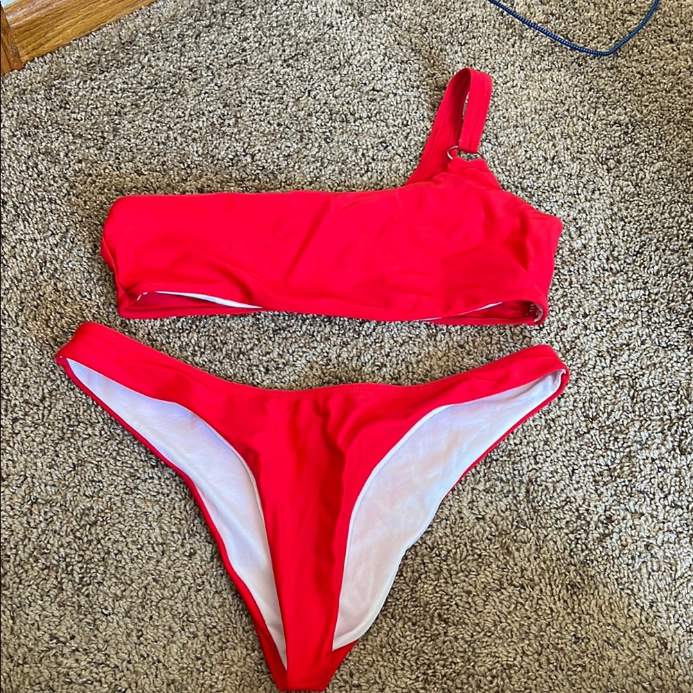 Red One-Shoulder Bikini Set